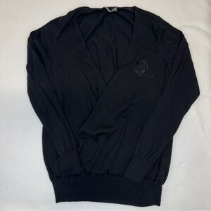 Alexander McQueen MCQ Small Sweater Faux Wrap V Neck Long Sleeve Black monogram